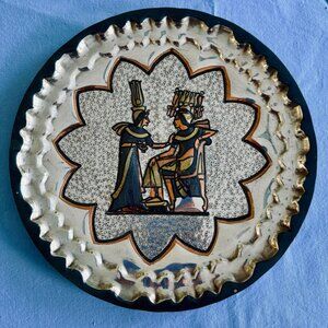 Vintage Egyptian Decorative Wall Plate 11 inches Round Brass, Copper & Silver